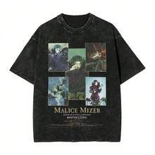 Malice Mizer Band Men's T Shirt Washed Rock Music Fashion Tee Shirt Short Sleeve Crewneck T-Shirts Cotton Gift Tops - 黑色 - 查看 1