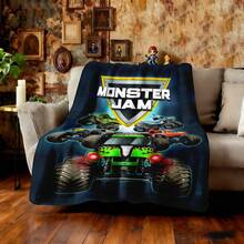 1PC 3D Monster Jam Monster Truck Cartoon Blanket, Edgy Gift For Motorsports Fans, Themed Man Cave Decor, Retro Sci-Fi Party Accent & Race Day Souvenir,Soft Throw Blanket For Home Bedroom Bed Sofa Picnic Travel Office Cover Blanket - multicolour 7 - 查看 4