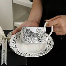 奢华法式花卉豹纹马克杯碟套装，优雅陶瓷咖啡杯碟套装，情侣款，下午茶、牛奶、水杯，送给朋友、女士、男士、新婚夫妇、生日、母亲节、斋月礼物 - 彩色 - 查看 10