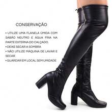 Women's High Over The Knee Boot Square Toe With Stretch Lacing And Zipper Comfortable And Versatile - 黑色 - 查看 5