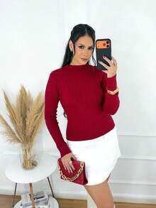 Modern Modal Knit Blouse With Braids For Winter - 紅色 - 查看 7