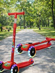 Scooter de 3 ruedas con altura ajustable, Patineta de empuje plegable con ruedas iluminadas, freno de pie en la rueda trasera - Negro - Ver 7