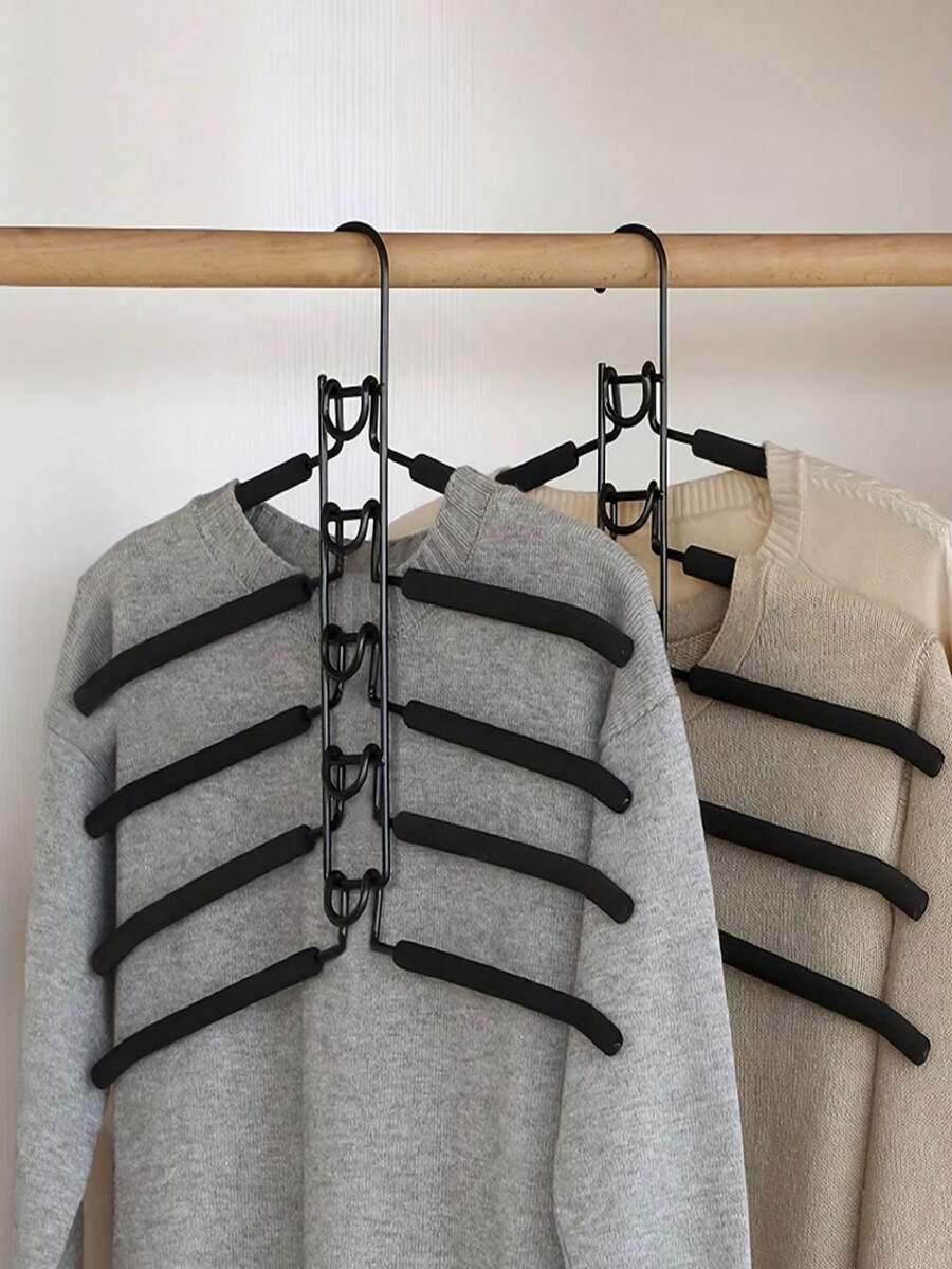 1pc 5-Tier Heavy Duty Closet Organizer Rack, Space Saving Clothes, Pants Hanger, Multi-Function Hanging Garment Display Rack, Wardrobe Accessory Storage Rack For Tie, Scarf, Camisole, Bra, Dress, Pants, Jeans, Suit, T-Shirt, Skirt, Suitable For Dorm/Home Use