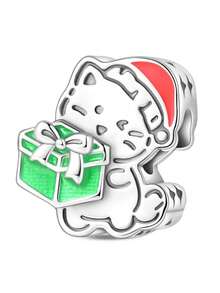 1件925纯银DIY吊坠：银杏叶柿子、松鼠抱着坚果、刺猬采蘑菇、猫咪捧着玫瑰、猫咪送礼物、树懒、可爱刺猬、奇幻蜗牛蘑菇、猫头鹰母子吊坠，适合DIY创意手链，送给爱人、朋友和闺蜜的礼物 - 彩色 - 查看 15