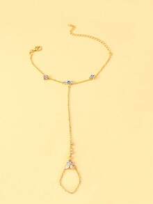 1 قطعة خاتم إصبع فريد على شكل فراشة مع سلسلة اليد، زخرفة من الراين الرقيقة، إكسسوار موضة للحفلات والزفاف - سوار هندسي - مشاهدة 2