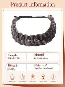 Women's Synthetic Braided Headband, Handmade Elastic Stretch Hair Band, Deep Chocolate Black - Multicolor - View 3