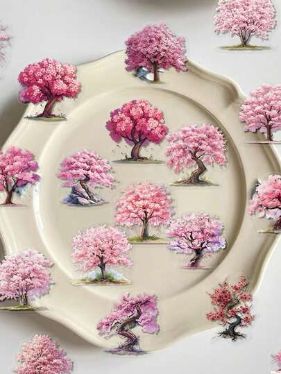 50 piezas de pegatinas de árbol de melocotón en acuarela para scrapbooking, diario, planificador, funda de teléfono, monopatín, guitarra, decoración, regalo de cumpleaños, regalo festivo