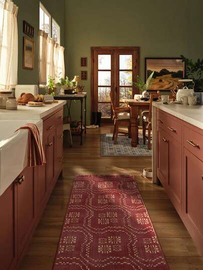 1pc Classic Vintage Geometric Pattern Area Rug/Carpet/Door Mat/Runner, Suitable For Bathroom, Kitchen, Entryway, Hallway, Bedside, Living Room, Bedroom, Soft And Washable, Home Decor