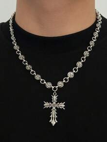 1件哥特风吊坠项链，男女皆宜情侣款，韩式朋克风长项链，Y2K风格颈饰，礼物 - 復古銀色 - 查看 2