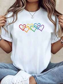 Rainbow Hearts Pride T Shirt Unisex Casual Top For LGBTQ+ Pride Day Festival Party Wear Comfortable Soft Cotton Tee Shirt,220g - trắng - Xem 2