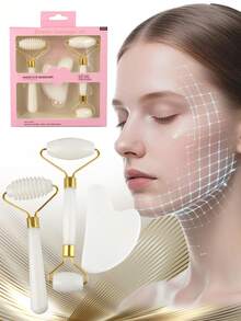 Bộ 3 dụng cụ massage mặt Gua Sha: 2 con lăn massage hai đầu, 1 tấm Gua Sha hình trái tim, giúp giảm sưng tấy, làm dịu và nâng cơ da cho làn da rạng rỡ. Thích hợp cho làm đẹp, chăm sóc da, spa, tự chăm sóc bản thân, dụng cụ chăm sóc da, chăm sóc da mặt, dụng cụ dành cho chuyên viên làm đẹp, massage, dụng cụ massage mặt, con lăn massage mặt. - Nhiều màu - Xem 1