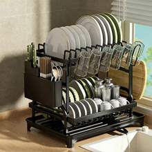 Space-Saving 2-Tier Dish Rack – Heavy-Duty Kitchen Organizer With Drainage System, Includes Utensil Holder And Cup Drying Rack, Ideal For Kitchens - Multicolor - View 16