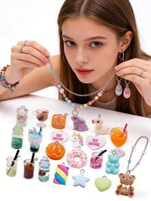 5/30/50/80/100/150/200颗多色亮面玻璃珠 - 透明首饰制作套装 - 可制作独特的项链、手链和耳环，适合DIY爱好者 - 彩色 - 查看 4