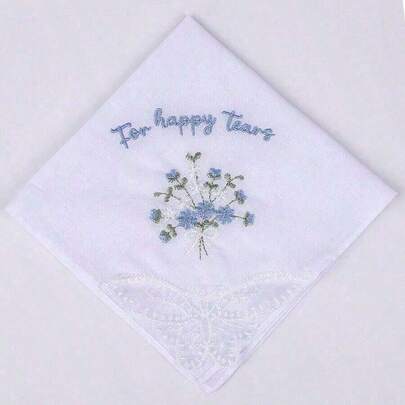 1pcs,,Happytears Thank You Wedding Cotton Embroidery Handkerchief Small Square Scarf Blessing Embroidery Embroidery Various Words