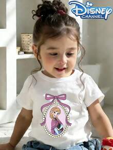 This Disney Princess Anna-Patterned Casual And Simple Crew-Neck Short-Sleeved T-Shirt Is Designed For Baby Boys And Girls, Making It An Ideal Choice For Summer Wear. - 白色 - 查看 1