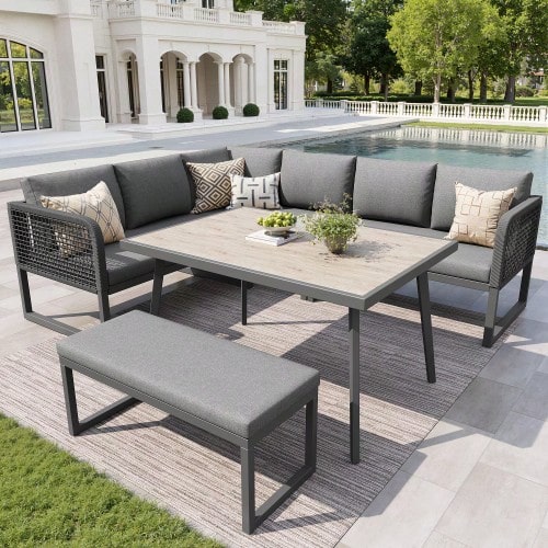 Garden Furniture Set With High-Quality Seat And Back Cushions, Garden Lounge Chairs For 6 To 8 People, Hand-Woven PE Rattan Sofa Set, Weather-Resistant, Grey - Grey - View 1