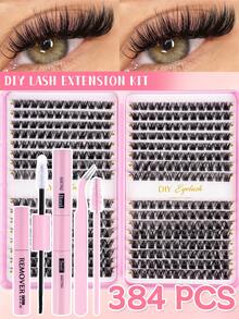 384pcs Fluffy DIY Eyelash Extension Kit, 8-16mm Mixed Length, Single Lash, C Curl, Includes Eyelash Glue, Sealer And Eyelash Extension Tools, Easy To Use At Home, Halloween - Black - View 13
