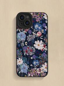 白色蓝色花卉图案时尚穿孔直边花卉彩绘防摔手机保护壳 女士节礼物 - 彩色 - 查看 3