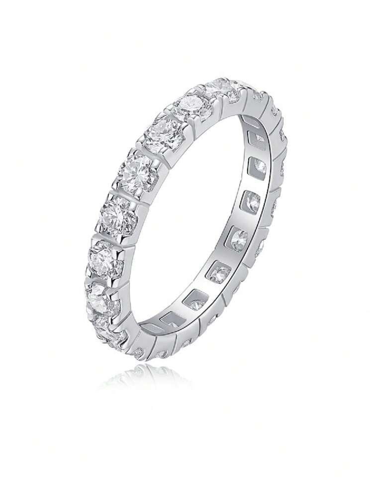 1Pc Classic Full Paved Moissanite Wedding Ring, Luxury 925 Sterling Silver Women Engagement Promise Anniversary Ring, Fine Jewelry Christmas Gift - Silver - View 16