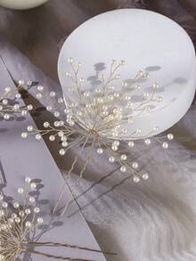 3pcs/Set Pearl Bridal Hair Pins, Elegant Crystal Flower Hair Clips, Starry Design Hair Accessories - Gold - View 8