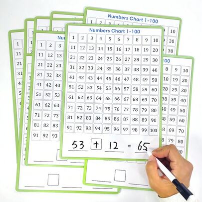 10 PCS Double-Sided Dry Erase 1-100 Number Charts Reusable Math Practice Boards For Kids Counting & Number Sense Classroom & Homeschool Teaching Aid
