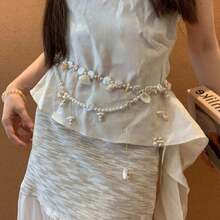 1 Pcs Double-Layer Bohemian Beach Sand Pearl Shell Tassel Waist Belt For Women Vacation Skirt Accessory - 黑色 - 查看 4