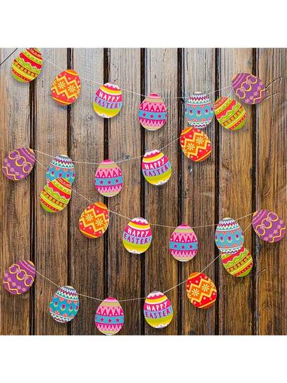 1 Set Easter Paper Egg Garland, Happy Easter Banner, Suitable For Spring Theme Party, Farmhouse Decor And Fireplace Mantel Decor, Paper Pennant Flags, Room Decoration, Easter Decoration