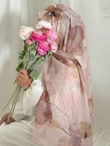 1条女士围巾，饰有波西米亚玫瑰花、水彩、大理石纹、波纹、扎染印花图案，适合搭配头巾，日常佩戴。 - 藕粉色 - 查看 5