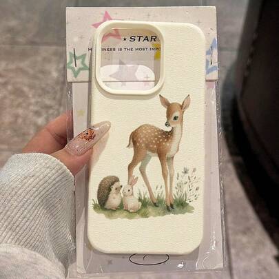 1个TPU材质清新鹿、兔、刺猬图案手机壳，兼容 17 Pro Max/17/16 Pro Max/15/13/12/11、S20 FE/A15/S24/A55，兼容Note 11/12/13 Pro，全包防摔软壳保护套