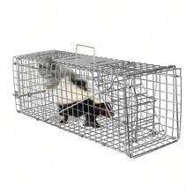 Live Animal Cage Trap Heavy Duty Folding Raccoon Traps Cat Trap Catch Release UK - Silver - View 8