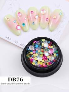 1盒半圆形炫彩珠子美甲装饰，美人鱼串珠混色水晶珠亚克力美甲平底石，春夏DIY美甲配件工具美甲用品 - 彩色 - 查看 12