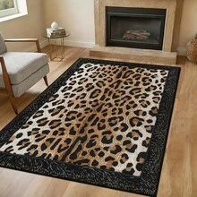 Retro Leopard Print Flannel Carpet, 2D Digital Printing, Non-Slip Rubber Bottom, Multiple Sizes Available. Suitable For All Seasons, Washable, Machine Washable, Comfortable, Unique, Suitable For Him, Her, Family Members, Boyfriend, Girlfriend, Father, Family Members, Mother, Lover, Daughter, Son, Grandfather, Grandmother, Teacher, Doctor, Nurse, Friend, Classmate, Pet. As Birthday Gifts, Household Items, Wedding Items, Souvenirs, Home Decoration, Daily Life, Office Decoration, Birthday, Anniversary, Valentine's Day, Thanksgiving, Graduation Season, Christmas, Halloween, Mother's Day, Father's Day, Wedding, New Year Gift Decoration. Suitable For Shopping Centers, Restaurants, Kitchens, Bathrooms, Living Rooms, Bedrooms, Corridors, Balconies, Outdoor Doors, Door Mats, Entrance Mats, Non-Slip Mats, Offices, Cafes, Piano Room Floor Decoration - 多色3 - 查看 4