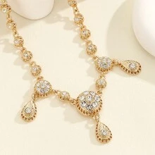 1pc Arabic Bride Wedding Hair Accessory, Women's Rhinestone Teardrop Pendant Hair Chain - Gold - View 3
