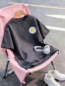 Tween Girls' Casual Graphic Print Crew Neck Short Sleeve T-Shirt, Summer Top - Dark Grey - View 6