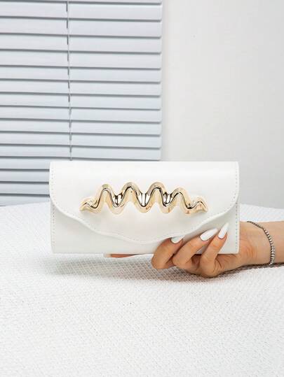 Women's Solid Color Clutch Metallic PU Evening Clutch Purse With Removable Strap & Ic Closure - Sparkling Wave- Sequin Clasp, Detachable Shoulder Strap, Glossy Wedding Party Handbag For Prom, Gala, Luxury Clutch Case