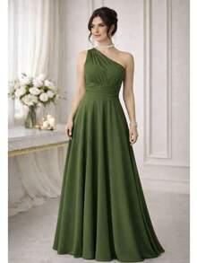 Bridesmaid Dress Party Guests Reception Graduation Without Shine Limp Mule In Fluity - xanh quân đội - Xem 1