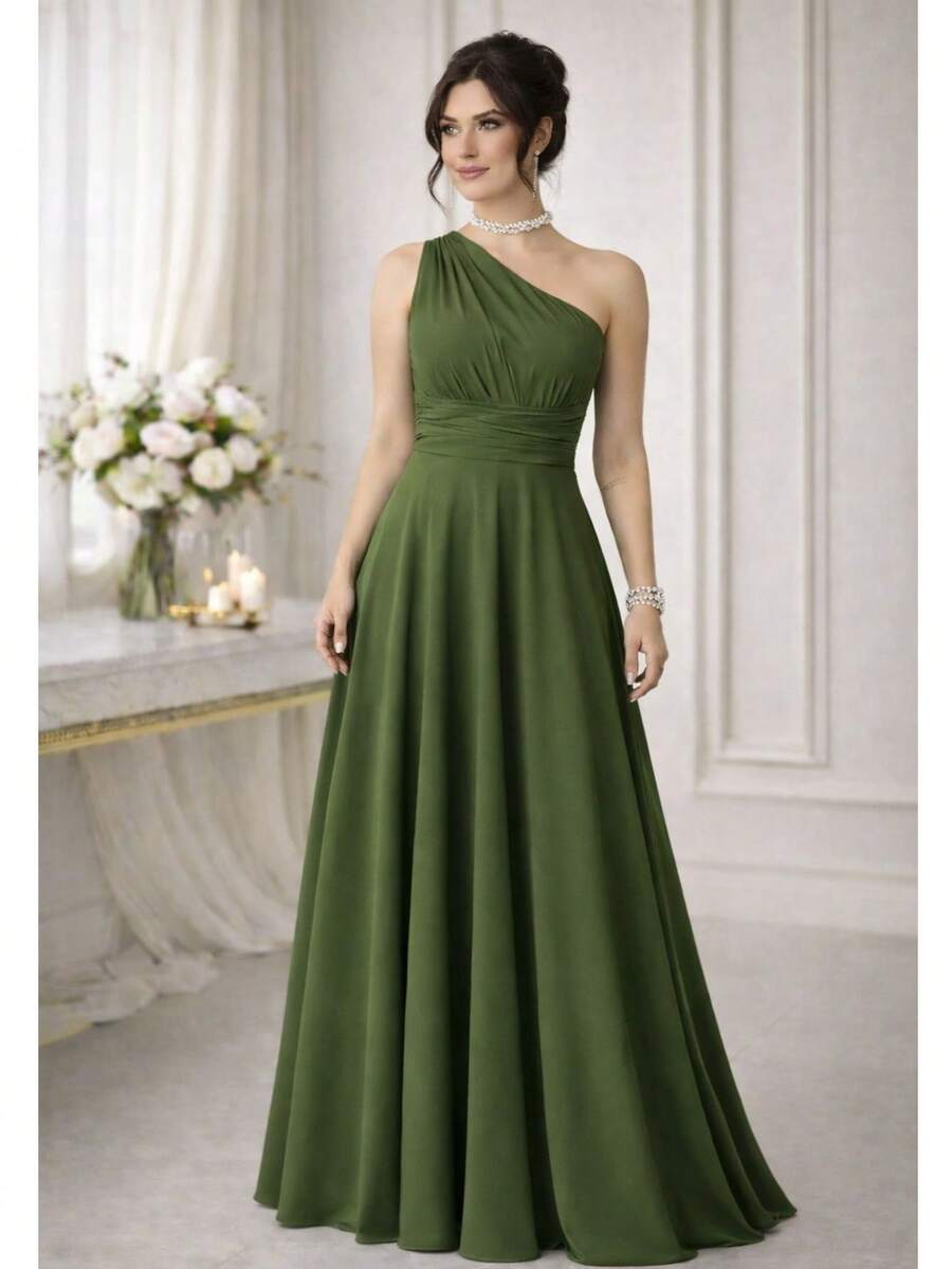 Bridesmaid Dress Party Guests Reception Graduation Without Shine Limp Mule In Fluity - xanh quân đội - Xem 1