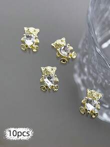 10pcs Nail Charms, Bear, Heart, Star, Moon, Bow, And Butterfly Openwork Diamond-Studded Gold Nail Charms; Luxury Metal Nail Supplies; Shiny White Rhinestone Nail Gems; Suitable For Multi-Functional DIY Accessories Nail Decoration Nails - Multicolor - View 12