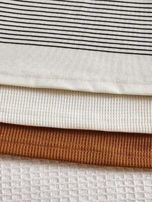 6件套新生男宝宝夏季套装，包括黑白条纹、纯色华夫格、可爱小熊印花背心和纯色抽绳短裤，休闲时尚套装 - 彩色 - 查看 6