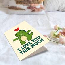 1PC Cute Cartoon Dinosaur Love Card (With Envelope) - "I Love You This Much" Playful Message, Perfect For Couples/Family, Warm & Heartfelt Greeting Card - Multicolor - View 3