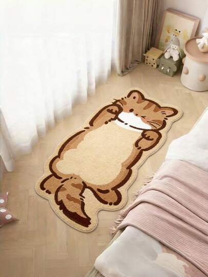 1pc Soft Plush Cartoon Animal Area Rug - Adorable Brown Kitty Design, Soft & Comfortable, Washable, Play Mat, Cozy Bedroom Decor, Living Room Carpet, Area Rug, Home Decor Carpet, Holiday Decoration