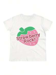 Strawberry Rock Kawaii Anime Cute Printed T-Shirt Women Printed T-Shirt Cotton Retro Street Women Short-Sleeved T-Shirt Round Neck Casual Women Outdoor T-Shirt Short-Sleeved Halloween Christmas Daily Four Seasons Wear Holiday Gifts - 白色4 - 查看 1