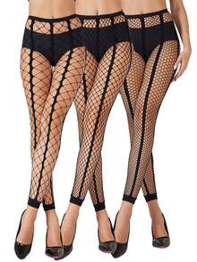 3pcs/Set Women's Extra Large Fishnet Cropped Pants - Black - View 2