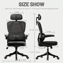 Ergonomic Office Chair With Flip-Up Armrests & Lumbar Support, High Back Mesh Computer Gaming Chair, Swivel Rolling Adjustable Headrest Task Chair - Black - View 2