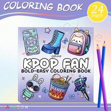 GDTME [Serie de fans de K-Pop] 1 libro para colorear para adultos, tamaño 7.9" X 7.9", con cubierta perlada y páginas gruesas, incluye 1 tarjeta de felicitación aleatoria. Las páginas interiores contienen varios dibujos a línea lindos relacionados con K-Pop, como lightsticks, álbumes y auriculares con lazos, con diseños simples y claros. - Libro para colorear - Ver 16