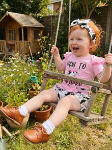 Western Baby Girl Clothes Cowgirl Summer Clothes Letter Boots Cow Print Crew Neck Short Sleeve Romper Shorts And Bow Headband 3 Pcs Set - 粉紅色乳牛 - 查看 5
