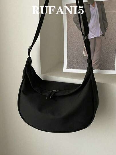 時尚純色休閒復古女士斜跨包,可調節肩帶和拉鍊