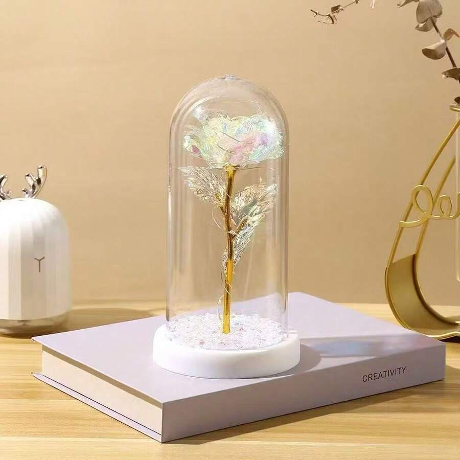 Enchanted Rose With LED Light, Decorative Flower With Acrylic Dome, BCZ - 白色 - 查看 1