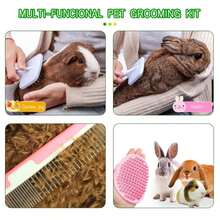 Crafterlife Small Animal Pet Grooming Kit With Pet Shedding Slicker Brush, Bath Massage Glove, Pet Grooming Comb, Nail Clipper Trimmer For Rabbit, Puppy, Kitten, Guinea Pig, Hamster, Ferret (Pink) - Màu A - Xem 3