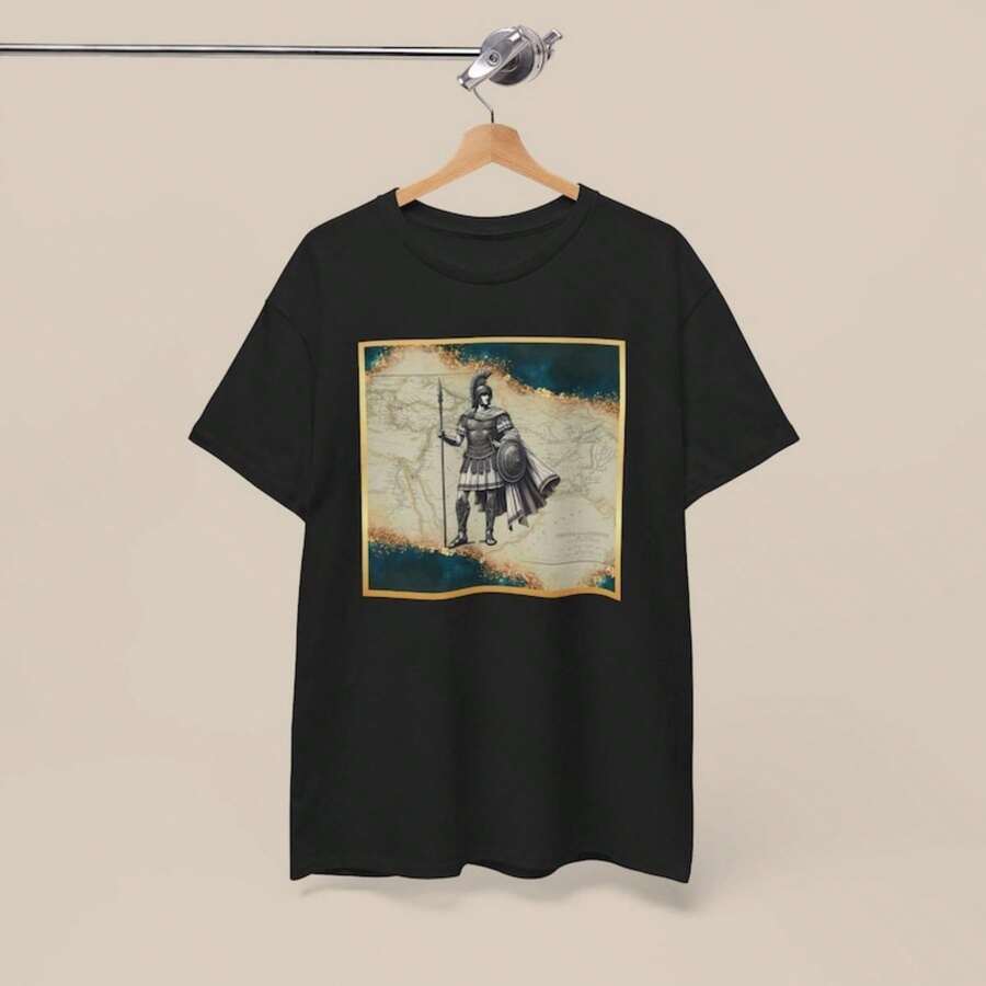 Alexander The Great T-Shirt _ Ancient Greek Warrior Graphic Tee _ Gift For History Buffs - 黑色 - 查看 1
